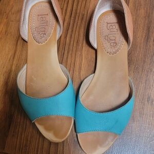 Latigo Women's D'orsay Turqouise Blue and Natural Tan Sandals